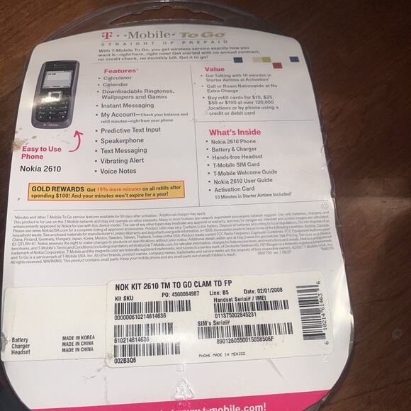 NEW SEALED T Mobile Nokia 2610 ToGo Phone - Picture 3 of 3